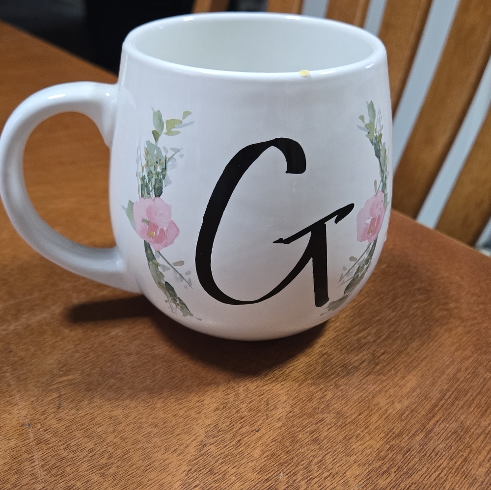Floral Monogram G Mug - White with Pink Accents - Picture 5 of 6